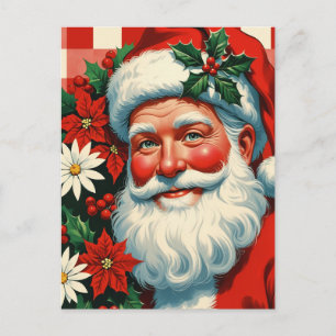 Nahaufnahme von Santa mit festlichem Blumenkranz Feiertagspostkarte
