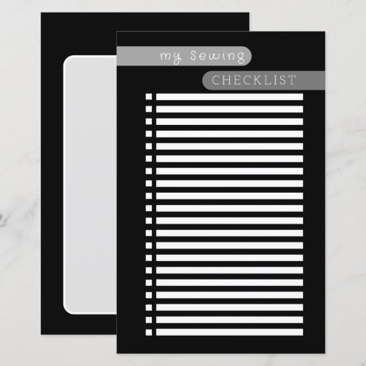 Nähcheckliste Schwarz-weiß (Vorne/Hinten)