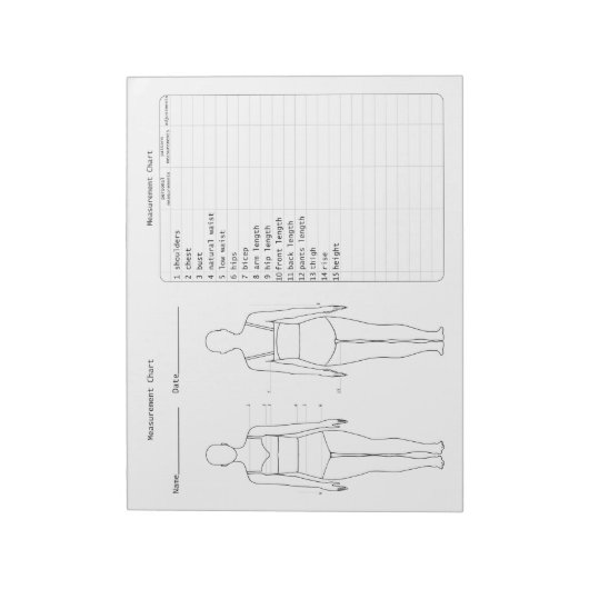 Nähdiagramm zur Messung Notizblock (Rotiert)