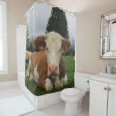 Nahe, braune und weiße Kuh Duschvorhang (Beispiel)
