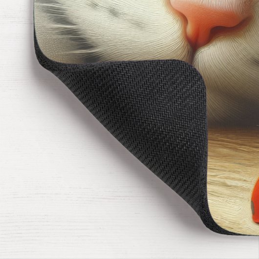 Nahe Katze mit einem Ladybug Mousepad (Ecke)