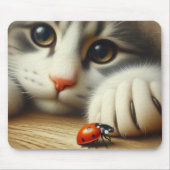 Nahe Katze mit einem Ladybug Mousepad (Vorne)
