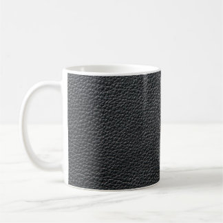 Nahe schwarze Ledertextur und Hintergrund Kaffeetasse