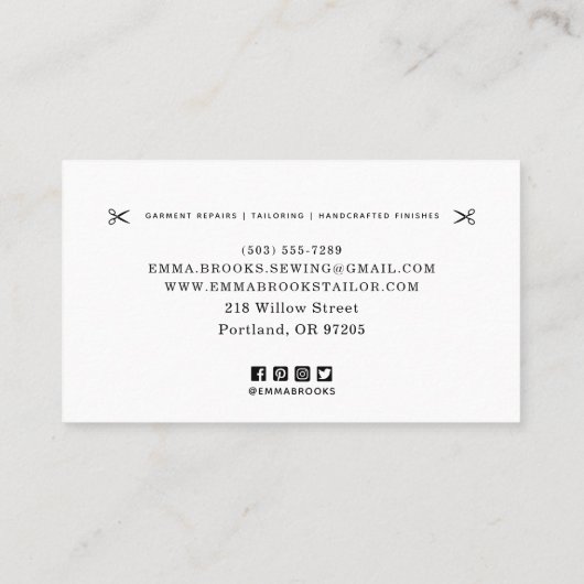 Nähen & Änderungen Visitenkarte, Logo, SM-Symbole Visitenkarte (Rückseite)