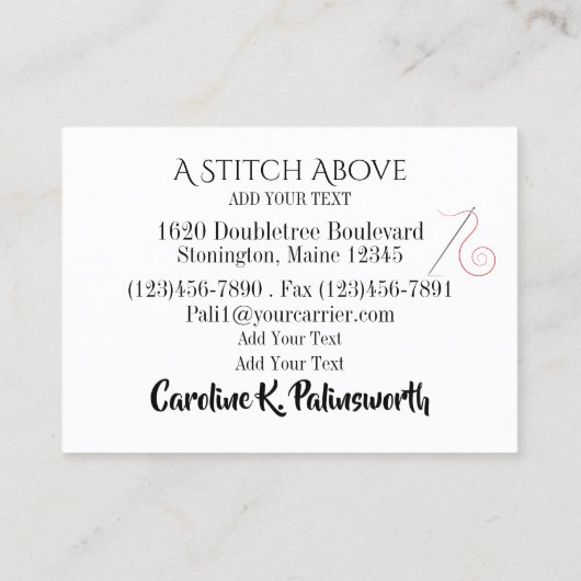 Nähen der Business Card des Seamstress Designers Telefonnummerkarte (Rückseite)