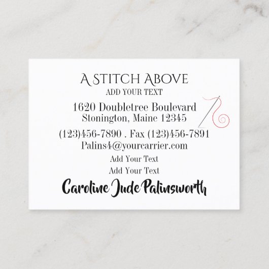 Nähen der Business Card des Seamstress Designers Telefonnummerkarte (Rückseite)