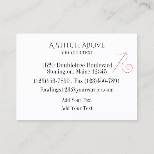 Nähen der Business Card des Seamstress Designers Telefonnummerkarte (Rückseite)