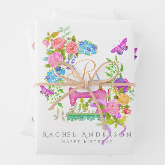 Nähen der Flachbandmonogramm weiß Geschenkpapier Set (Beispiel)