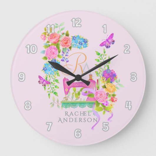 Nähen der Flachblanderimpfung Rosa Große Wanduhr (Vorderseite)