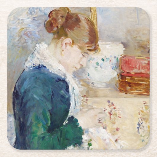 Nähen der Frau, Berthe Morisot Rechteckiger Pappuntersetzer (Vorderseite)