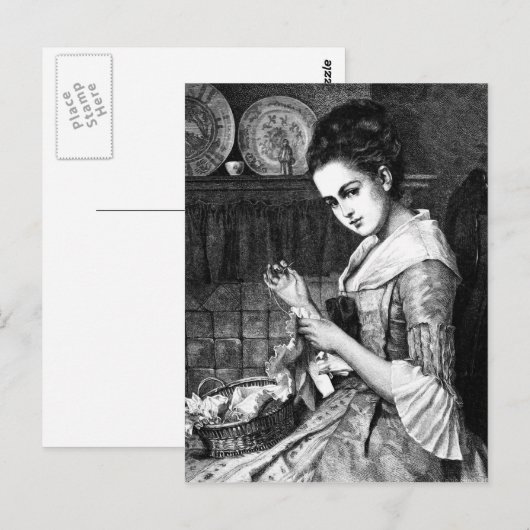 Nähen der Frau Postkarte (Vorne/Hinten)
