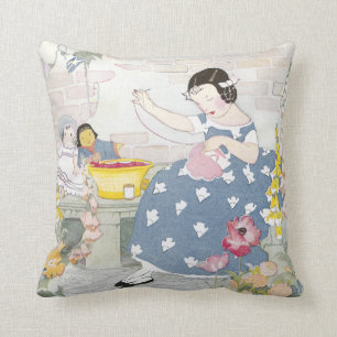 Nähen in einem Garten der Fingerhuts u. der Kissen