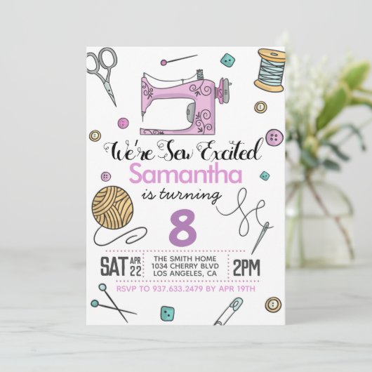 Nähen mit Aufregung Einladung (Stehend Vorderseite)