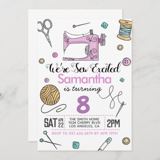 Nähen mit Aufregung Einladung (Vorne/Hinten)