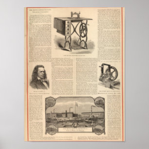 Nähen mit Zeichnung des Erfinders Poster