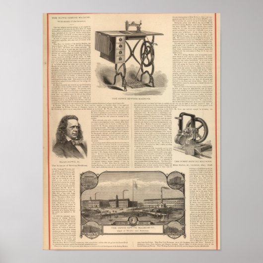 Nähen mit Zeichnung des Erfinders Poster (Vorne)