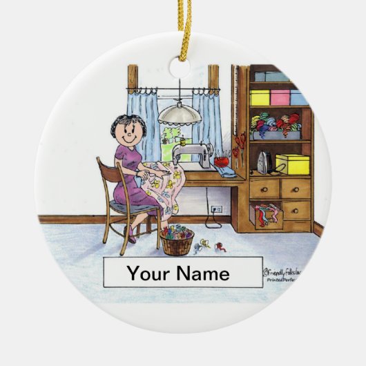 Nähen, Näherin, Quilter Keramik Ornament (Vorne)