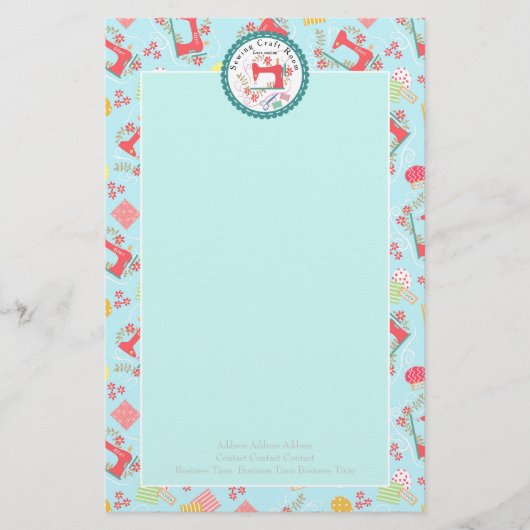 Nähen Niedlichen Foto Blau Briefpapier (Vorderseite)