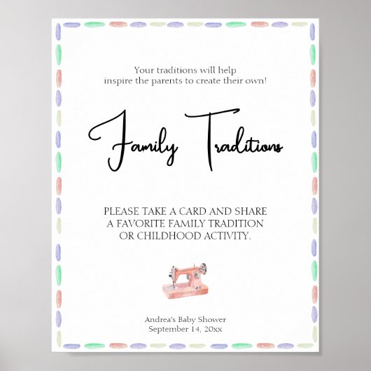 Nähen Sie viel Liebe Rosa Aquarellfamilie Traditio Poster (Vorne)