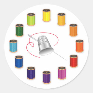 Nähen, Tauchen, Nadel und Thread Runder Aufkleber