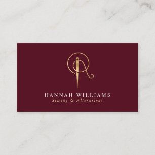 Nähen und Änderungen Bordeaux & Gold Monogram Visitenkarte