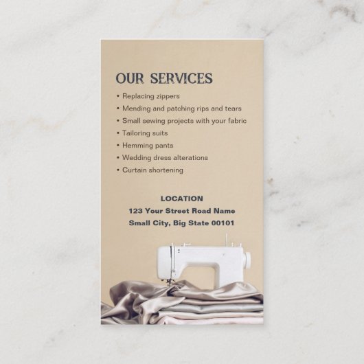 Nähen von Alterations Services - Seamstress Visitenkarte (Rückseite)