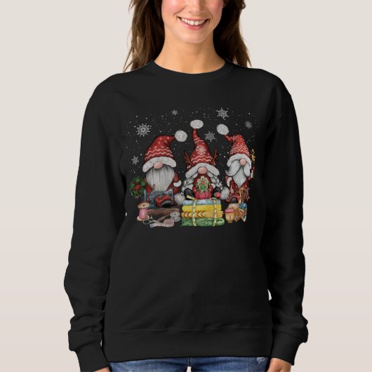 Nähen von Gnomen drei Quiltegrünnige Xmas Geschenk Sweatshirt (Vorderseite)