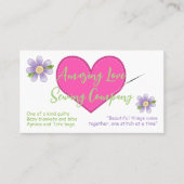 Nähen von Herz und violetten Blumen Visitenkarte (Vorderseite)