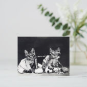 Nähen von Kätzchen Vintag Schwarz/Weiß Postkarte (Stehend Vorderseite)