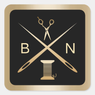 Nähen von Seamress Gold Needles & Threads Quadratischer Aufkleber