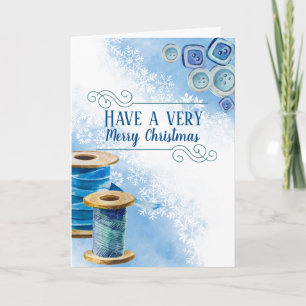 Nähen von selbstgefertigten Geschenkknöpfen Feiertagskarte