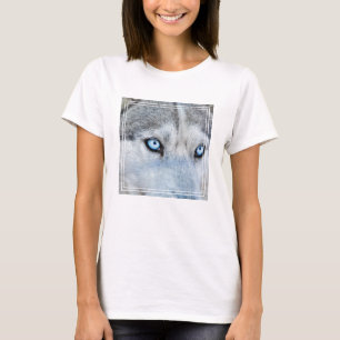 Nahen von Sibirien Husky mit Blauen Augen T-Shirt