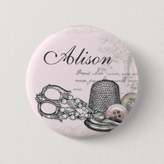 Nähende Begriffe auf rosa NamensAbzeichen Button (Vorderseite)