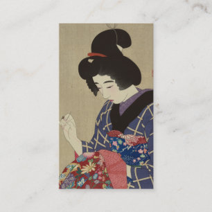 Nähende Frau, Itō Shinsui - Japaner Woodblock Visitenkarte
