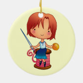 Nähende Mädchen-Verzierung Keramik Ornament (Hinten)