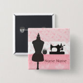 Nähende Mode-rosa Blumennäherin-Damenschneiderin Button (Vorne & Hinten)