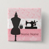 Nähende Mode-rosa Blumennäherin-Damenschneiderin Button (Vorderseite)