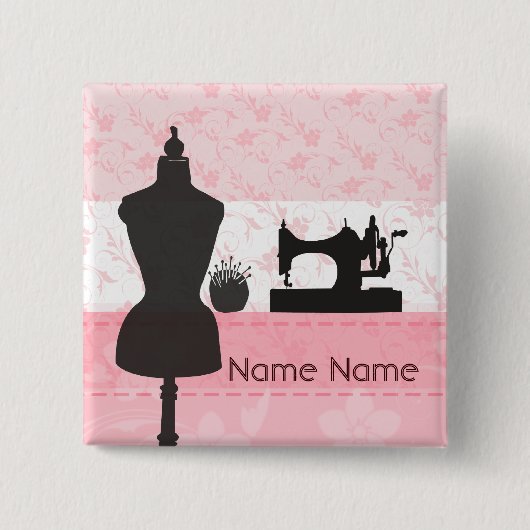 Nähende Mode-rosa Blumennäherin-Damenschneiderin Button (Vorderseite)