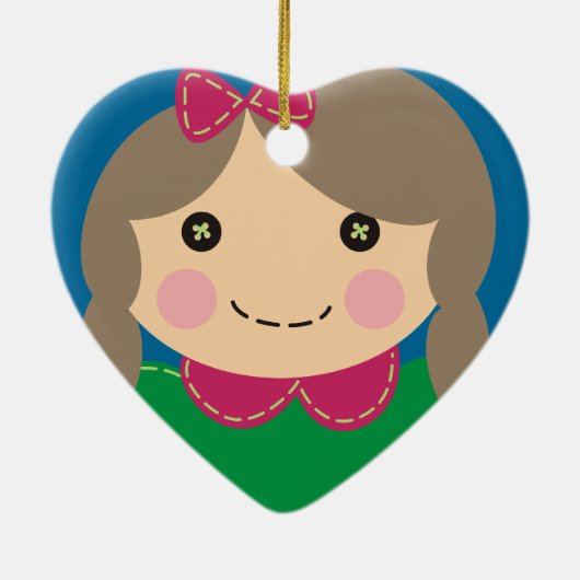 Nähende Näherinpuppe Weihnachtsbaumverzierung Keramik Ornament (Hinten)