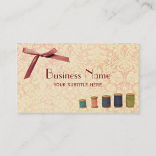 Nähende rosa Bogen-Damast-Vintage Geschäfts-Kart Visitenkarte