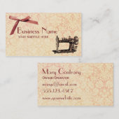 Nähende rosa Bogen-Damast-Vintage Geschäfts-Karte Visitenkarte (Vorne/Hinten)