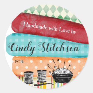 Nähende steppende Gewebe handgemacht mit Runder Aufkleber