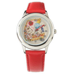 "Nähender Korb Miezekatze " Armbanduhr