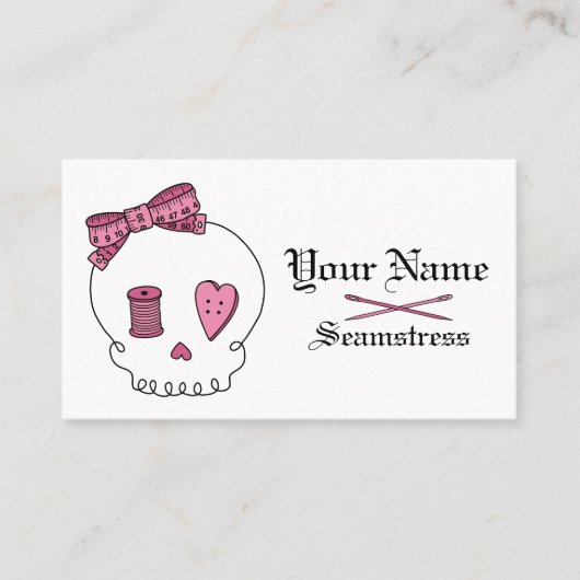 Nähender Schädel (Rosa) Visitenkarte (Vorderseite)