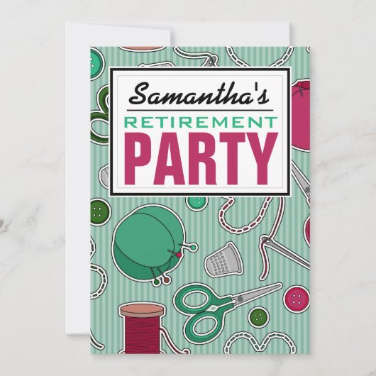 Nähendes Themed Ruhestands-Party Einladung (Vorderseite)