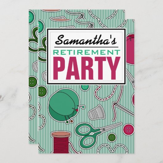 Nähendes Themed Ruhestands-Party Einladung (Vorne/Hinten)