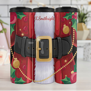 Naher Anzug des Weihnachtsmannes Thermosbecher