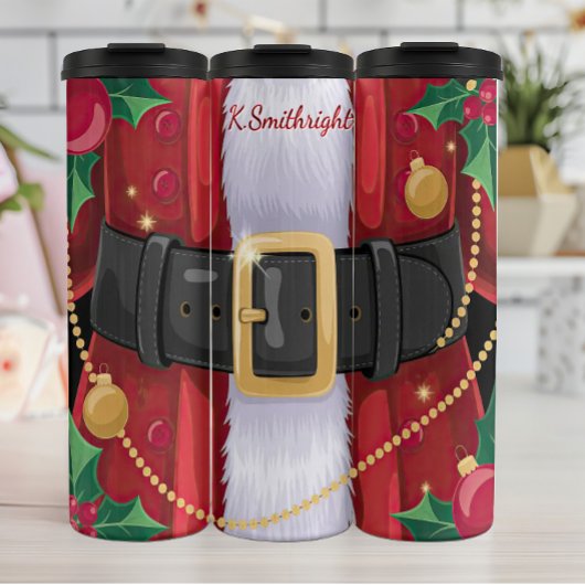 Naher Anzug des Weihnachtsmannes Thermosbecher