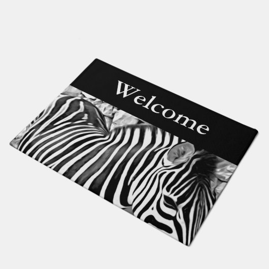 Naher hoher Druck des Zebra - Willkommen Fußmatte (Schrägansicht)