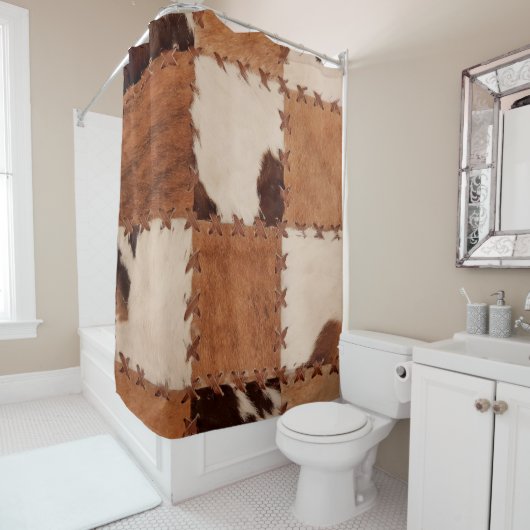 Naher Lederpatchwork mit Textur. Duschvorhang (Beispiel)